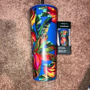 Starbucks Farm Rio Tumbler Summer 2025 Blue Tropical Banana Leaf & Keychain